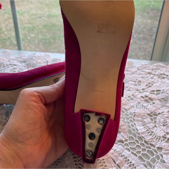 🤩 4/15Vintage Shoe: Jacqueline Ferrar Magenta 2” heel, missing tap - Picture 15 of 16